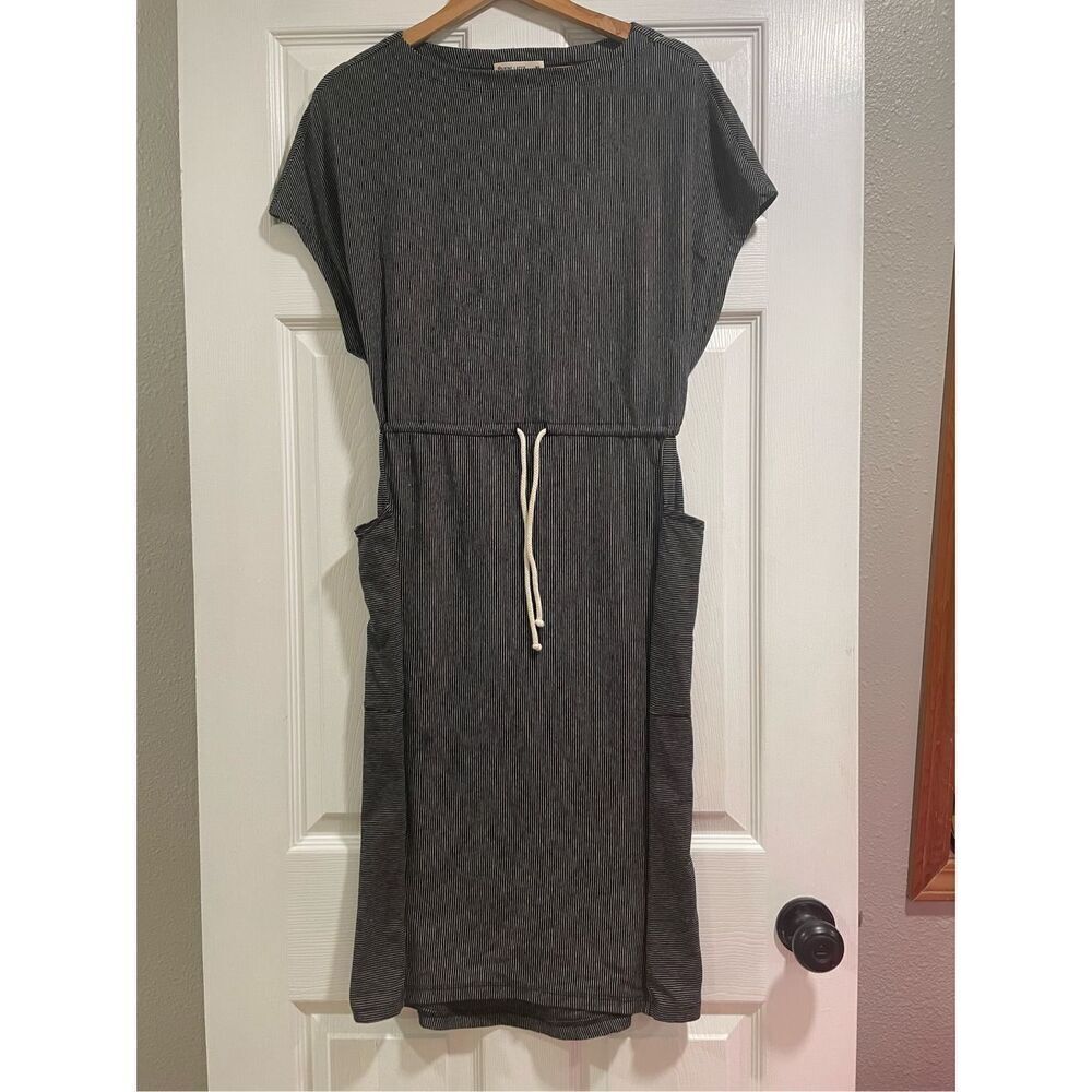Marine Layer Womens Cap Sleeve Striped Pockets Lola Cocoon Dress Black White XS